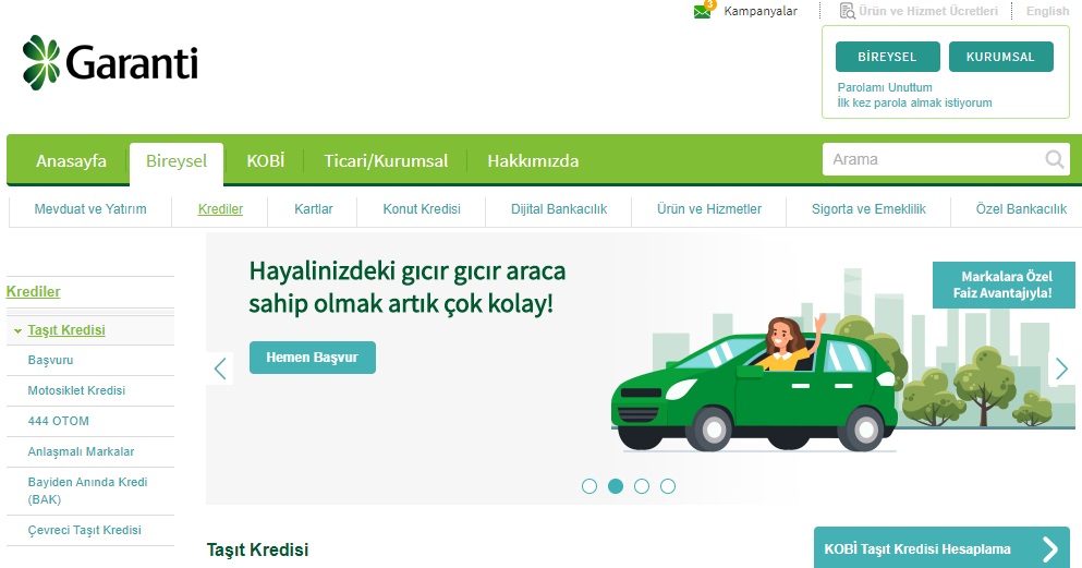 Garanti Bankası Taşıt Kredisi Başvurusu Nasıl Yapılır